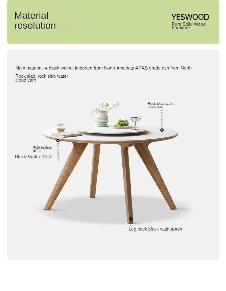 Ash solid wood turntable round dining table