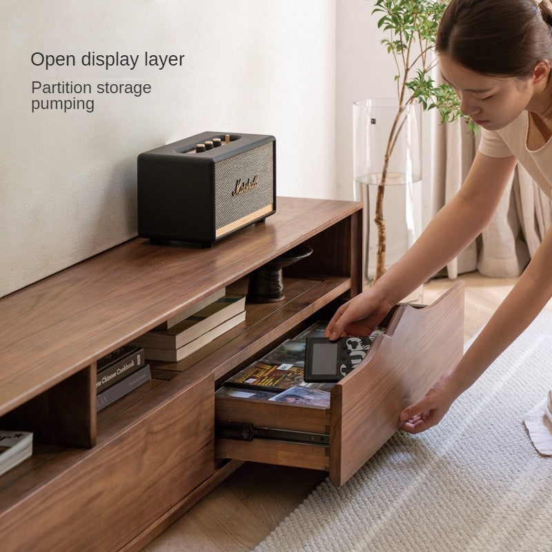 Black walnut large capacity floor TV table-