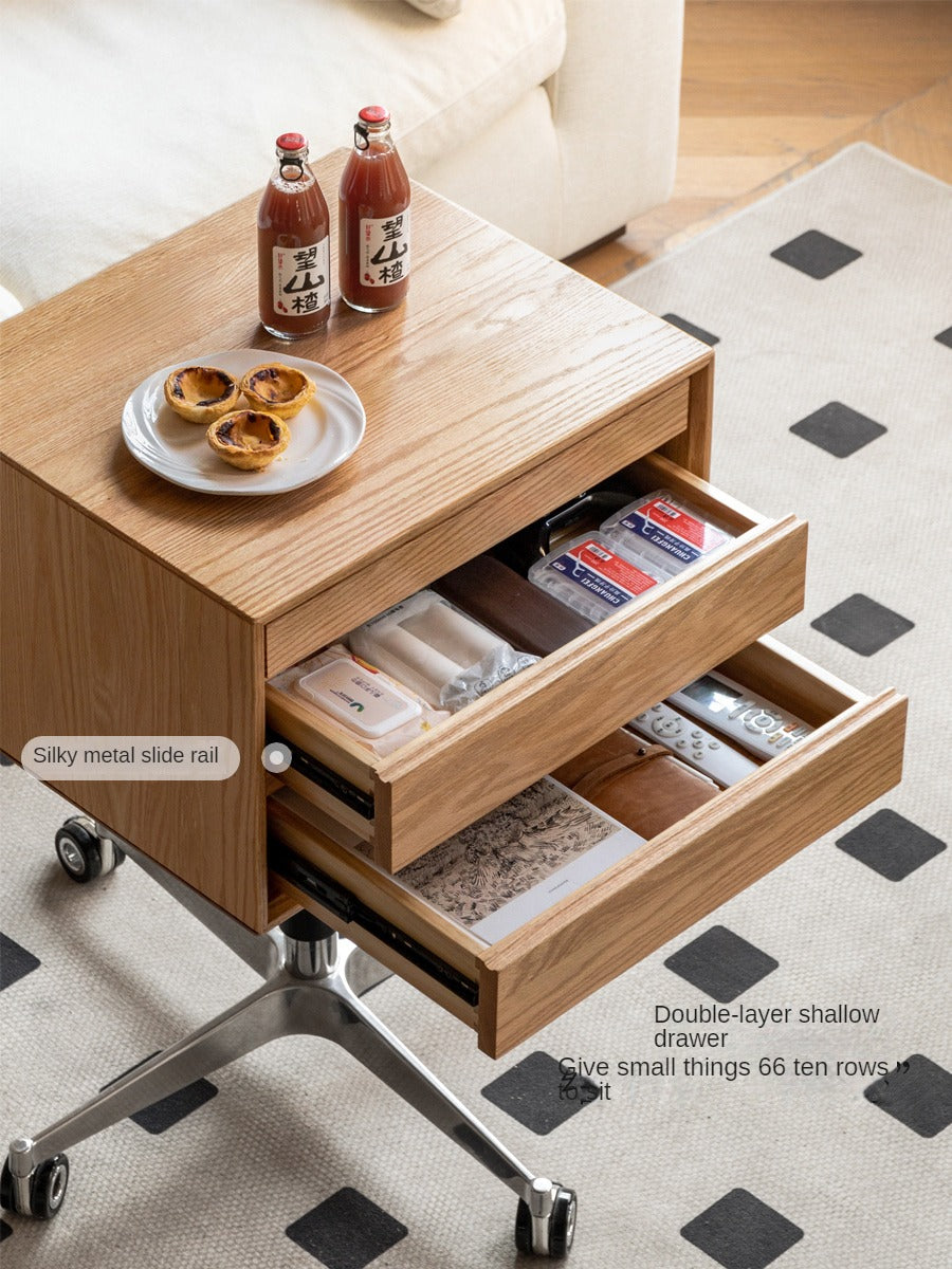 Oak Solid Wood Side Table Liftable Movable-