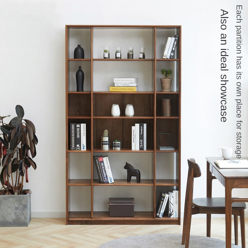 Black walnut solid wood wide bookcase floor bookcase multi-layer bookshelf<