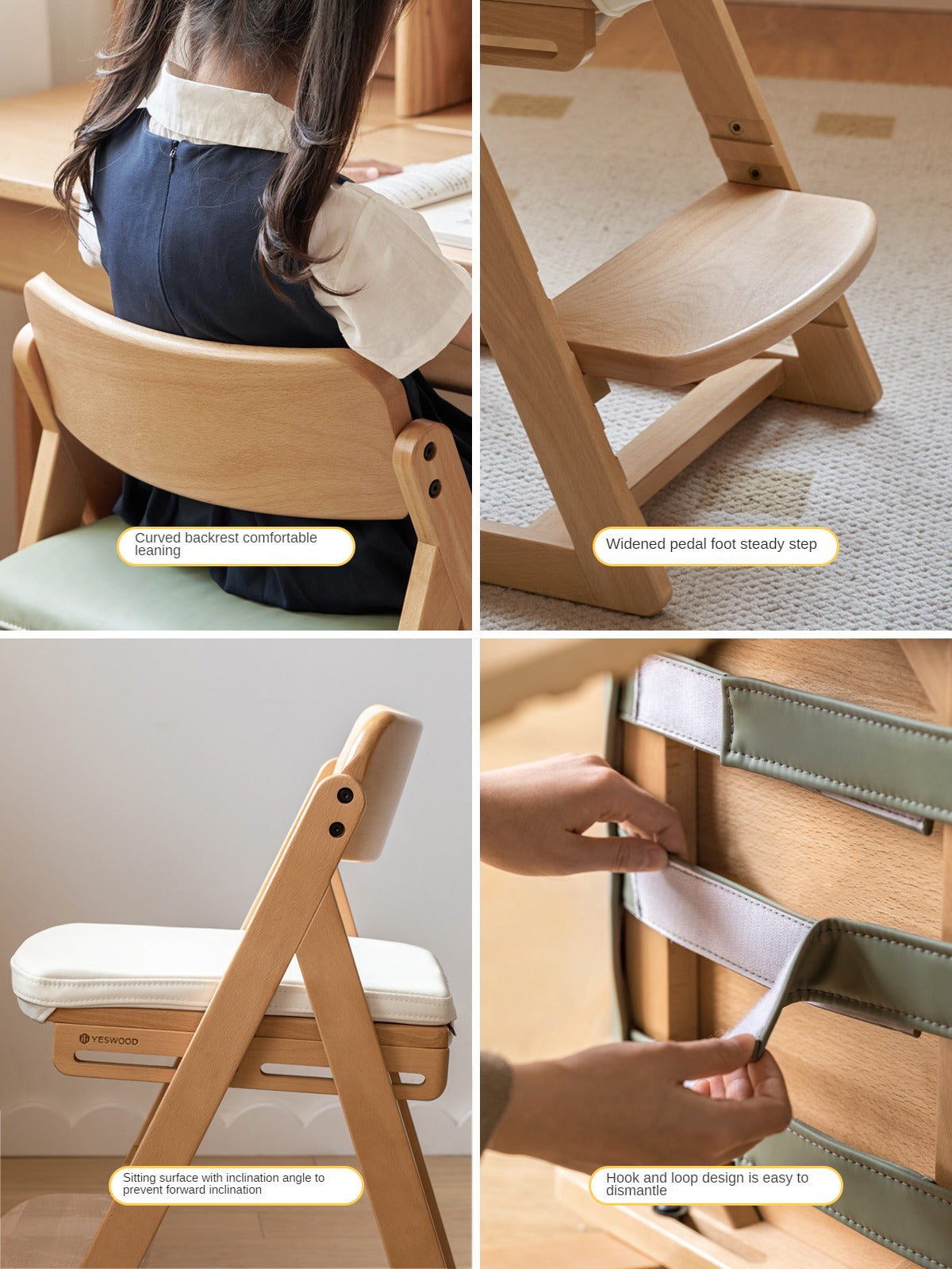 Beech Solid Wood kid's Adjustable Elevating Chair"