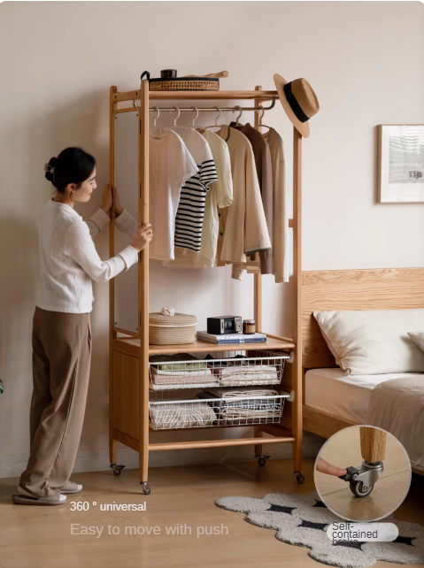 Oak Solid Wood Rack Integrated Clothes Hanger