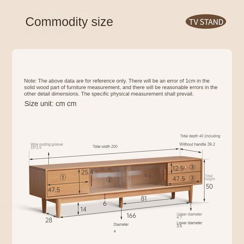 Poplar solid wood glass sliding door storage TV cabinet