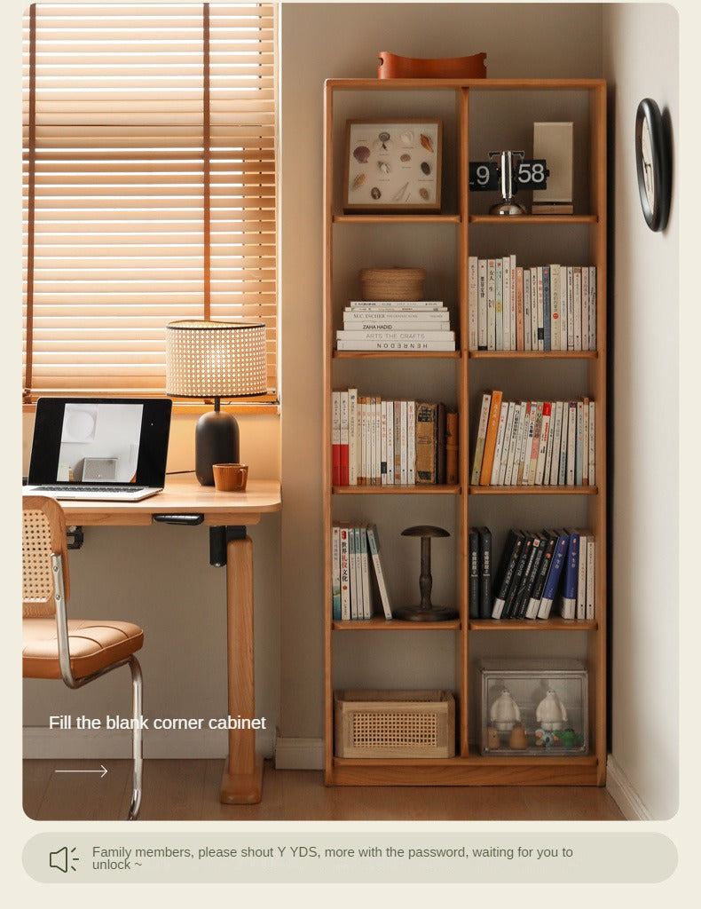 Cherry solid wood bookcase floor display free lattice combination<