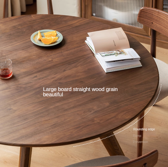 Black Walnut Solid Wood Retro Round Dining Table