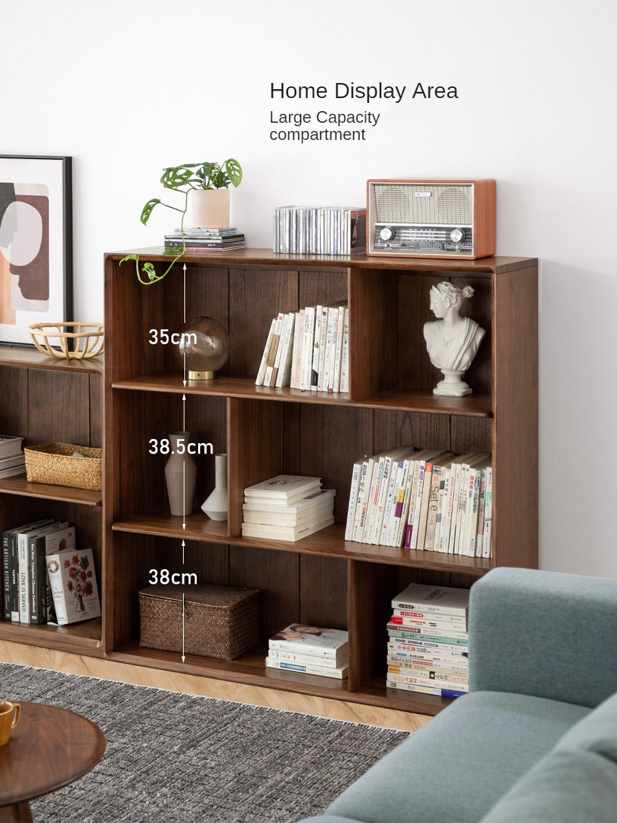 Black Walnut Solid Wood Floor-standing Low Bookcase Combination Bookshelf<