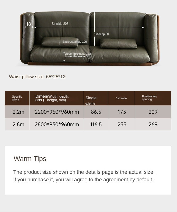 Black Walnut Solid Wood Leather Sofa Modern