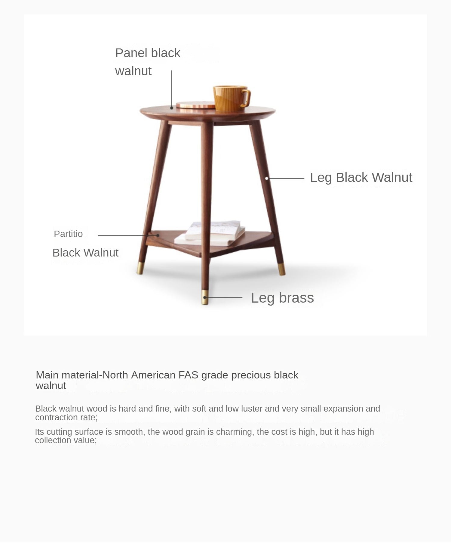 Black walnut Solid Wood Edge Table -