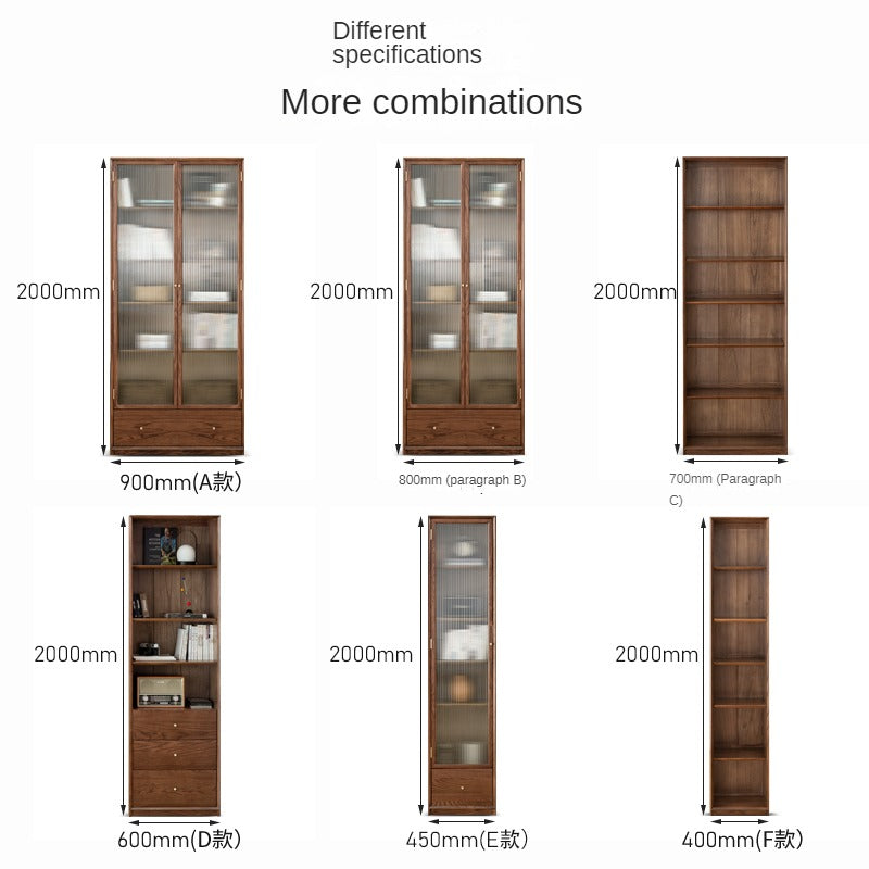 Oak Walnut solid wood cdust-proof glass door wall floor-to-ceiling bookshelf<