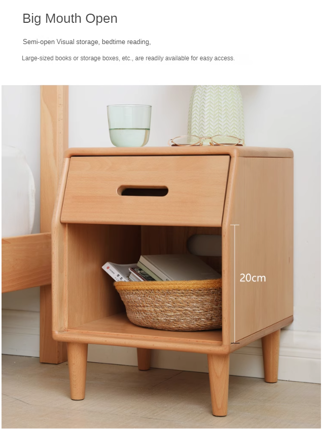 European beech solid wood small storage nightstand