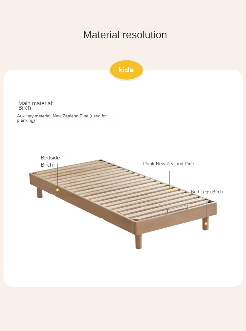 Birch Solid Wood Mother-and-child platform bed, headboard-free bed