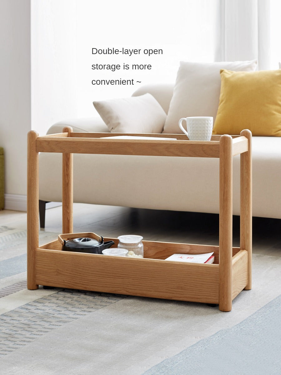 Oak Solid Wood Mobile storage side table"