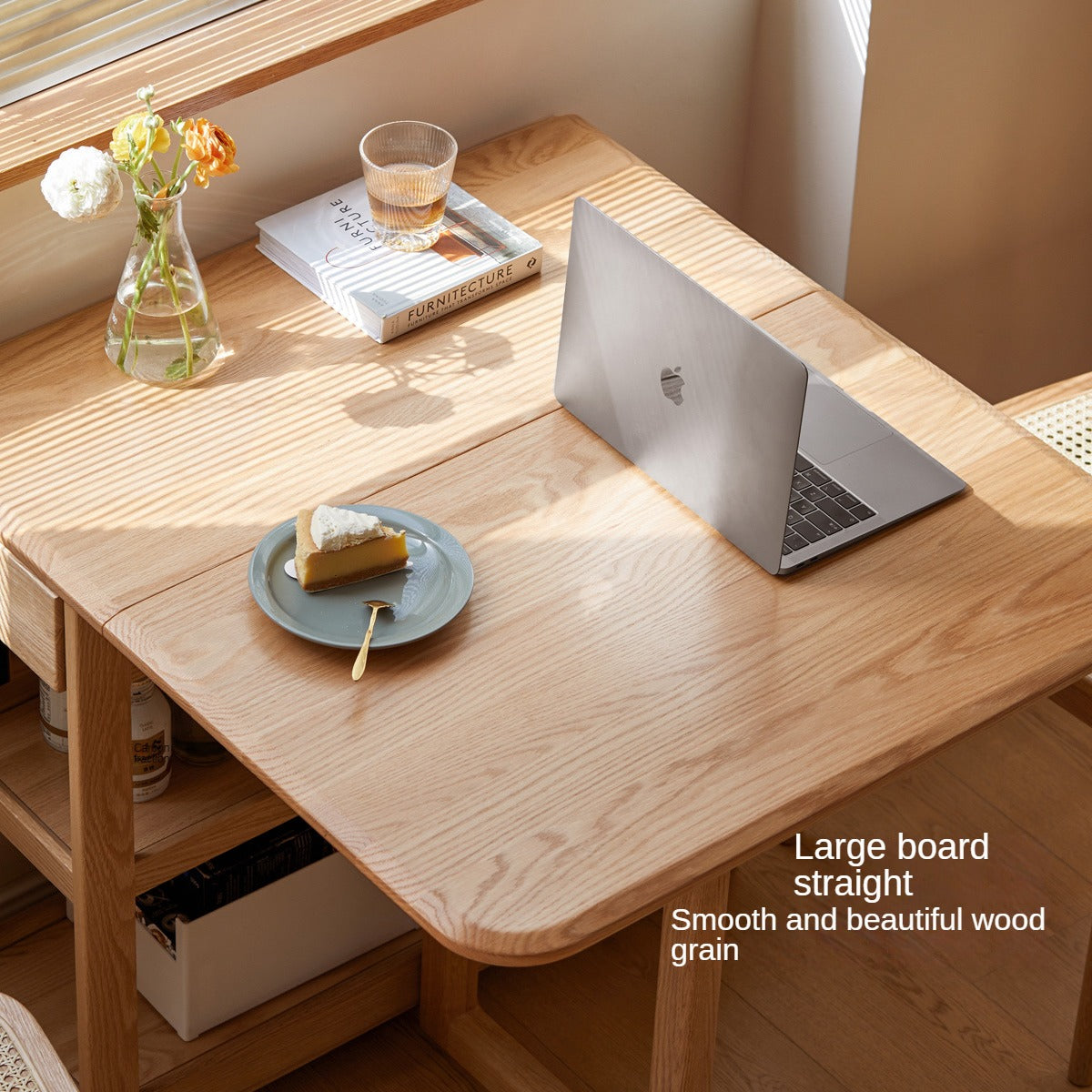 Oak Solid wood folding multi-functional storage telescopic dining table"