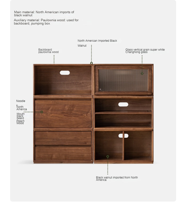 Black walnut Solid wood TV cabinet modern module combination storage<