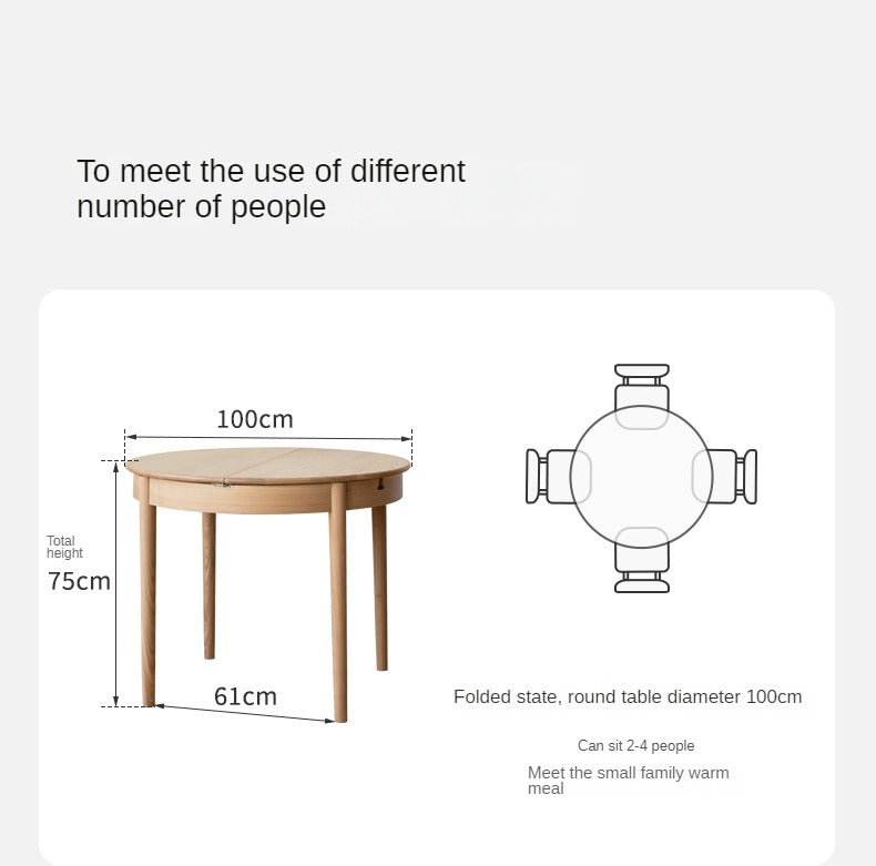 Oak, ash Solid Wood Retractable Round Dining Table