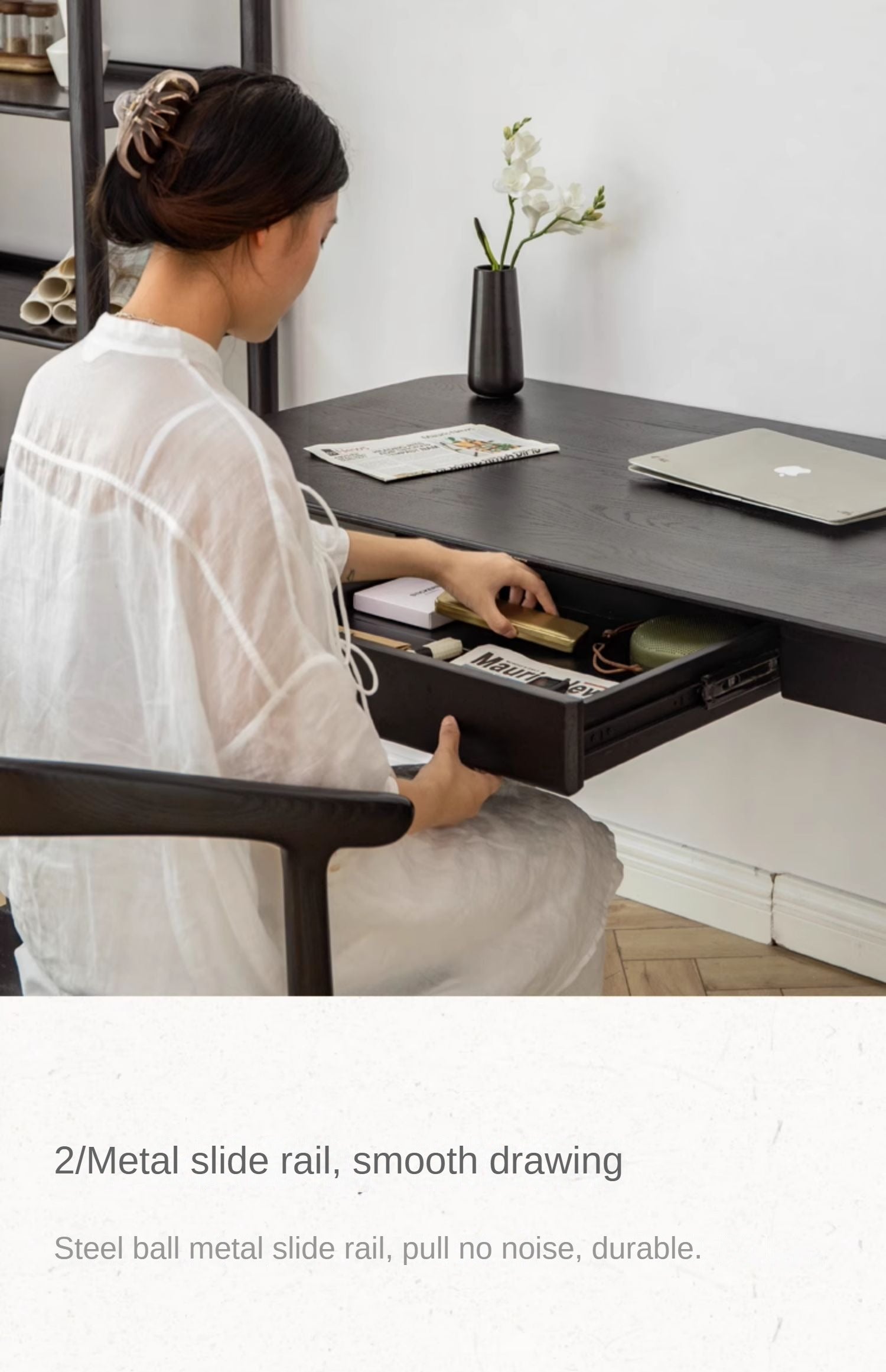 Oak black solid wood modern simple computer desk