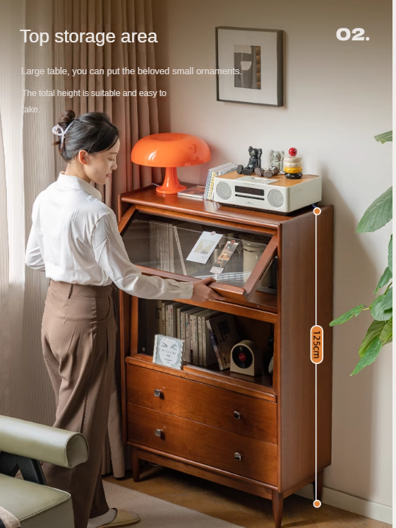 Poplar Solid Wood French Retro Side Cabinet