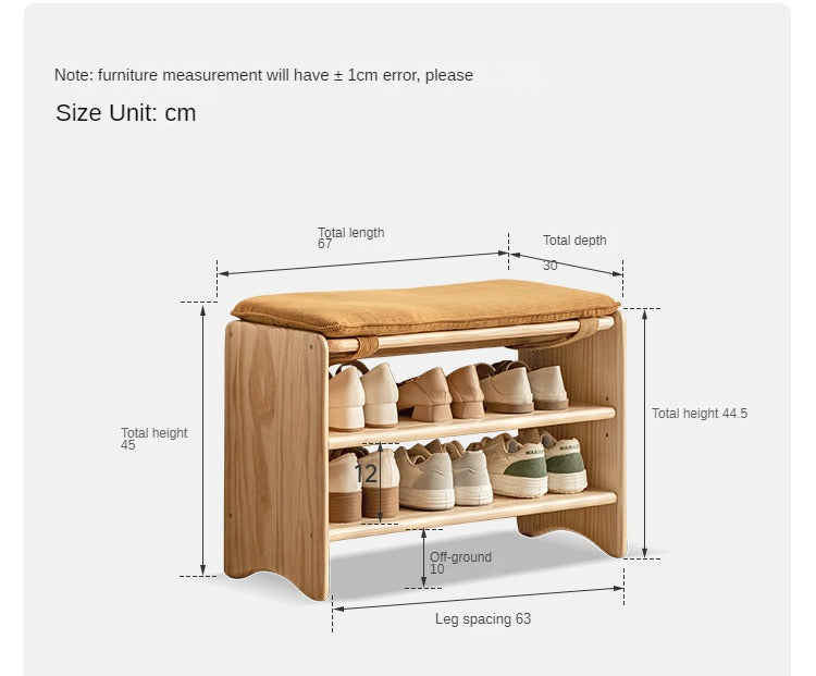 Pine Solid Wood Shoe Bench Multi-layer Log Shoe Rack