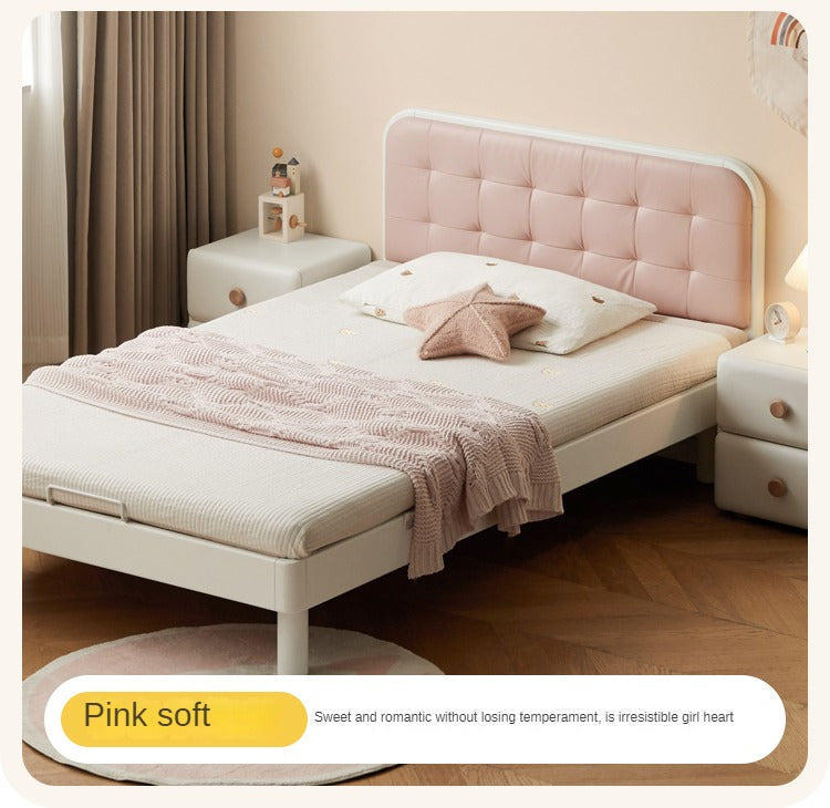 Rubber Solid Wood Children's White Cream Style Montessori Platform Bed