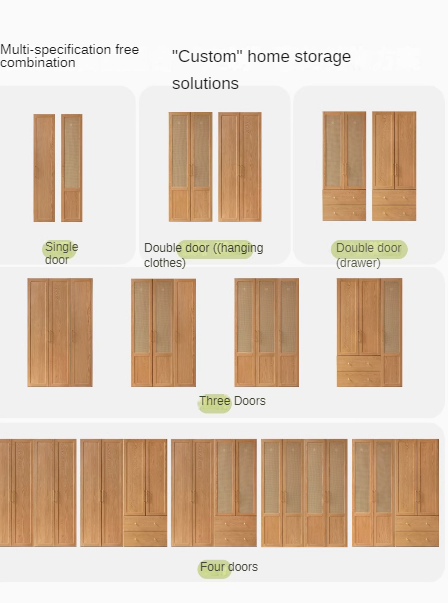 Oak Solid Wood Free Combination Wardrobe Rattan Door