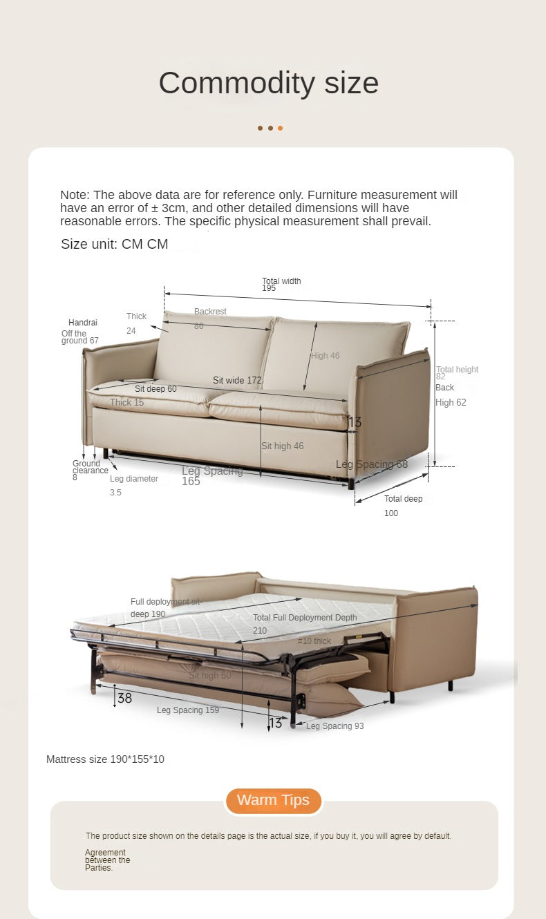 Leather white cream style folding dual-purpose sofa