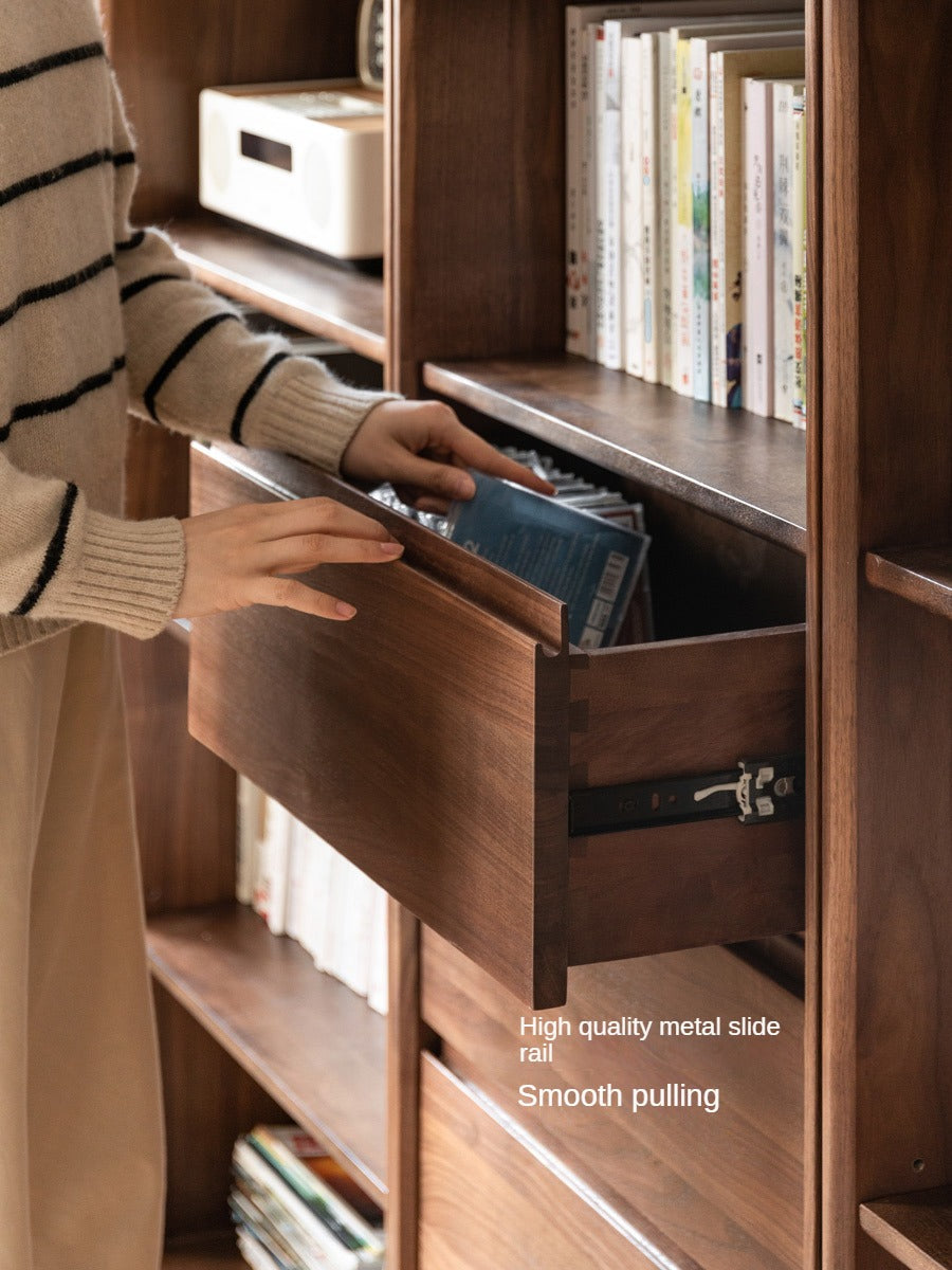 Black Walnut solid wood bookcase floor-standing free combination bookshelf<