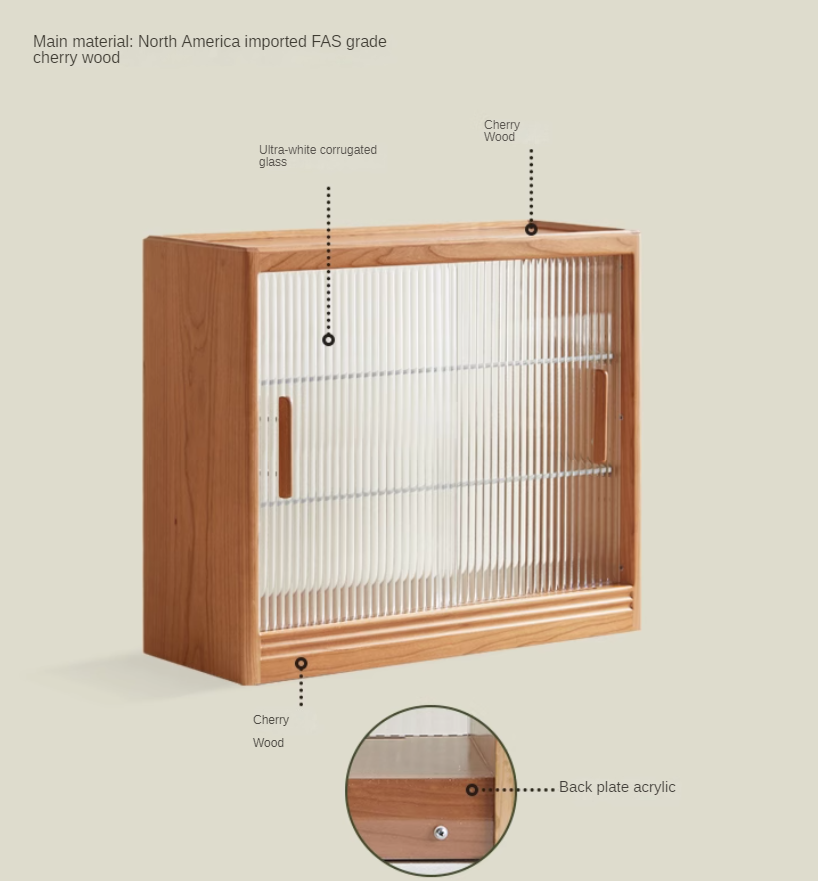 Cherry Solid Wood Glass Sliding Door Sideboard