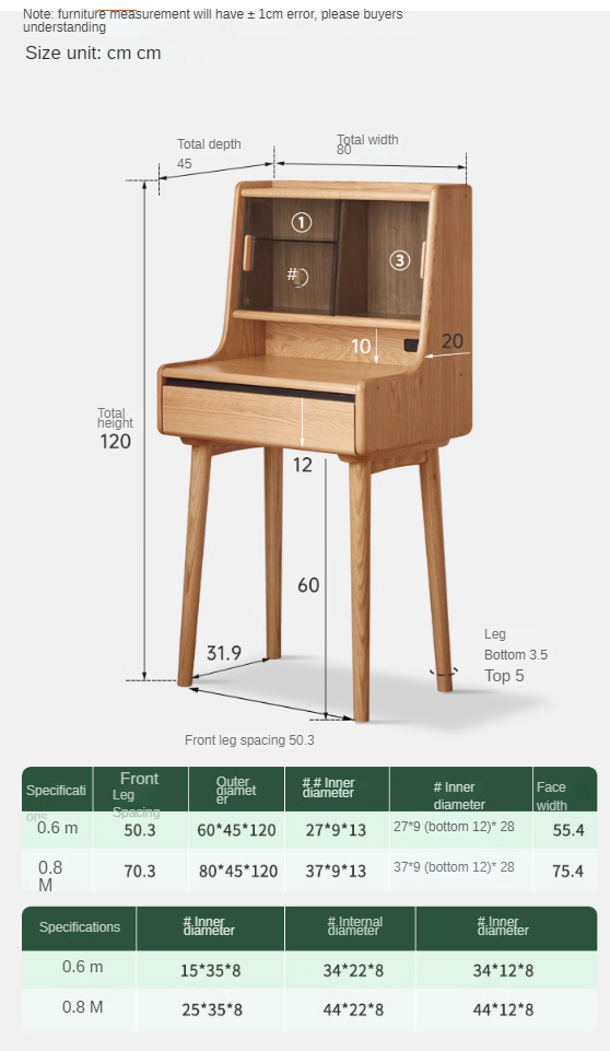 Oak solid wood dressing table shelf integrated