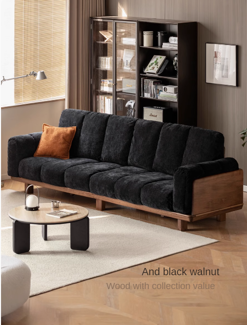 Black Walnut, Ash Solid Wood Modern Down Straight Sofa