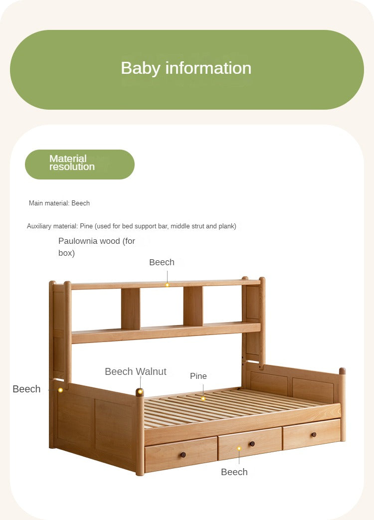 Beech solid wood children's multifunctional bed