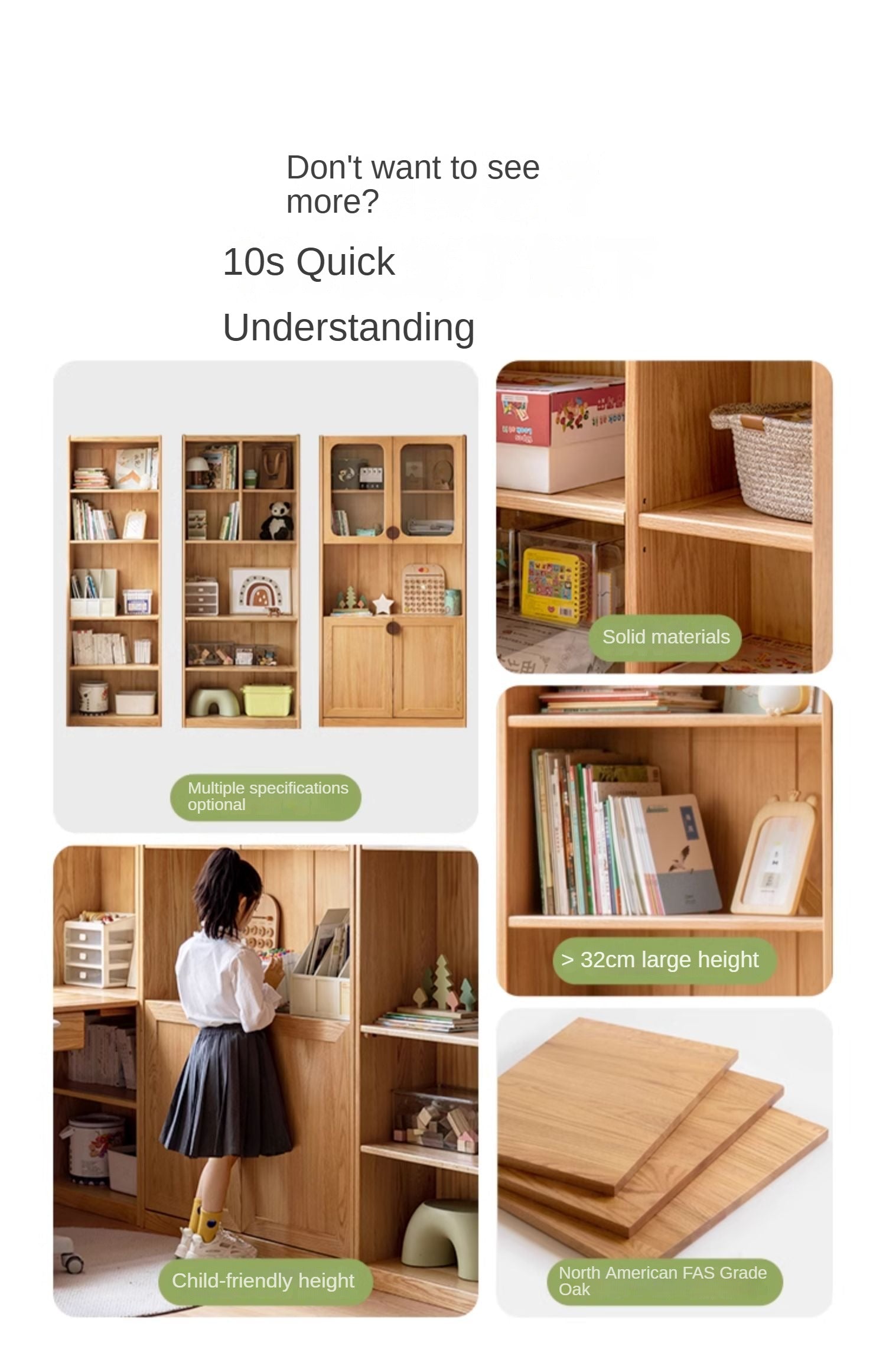 Oak Solid Wood Small Kids Bookshelf