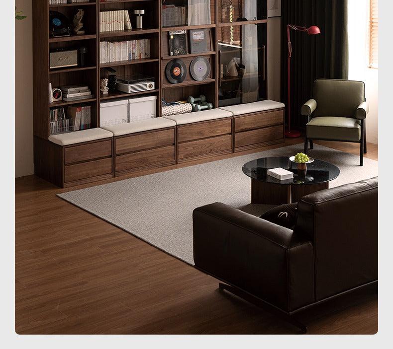 Black walnut solid wood wall-to-wall with seat combined bookshelf light luxury<