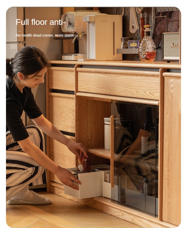 Oak Solid Wood Sideboard Glass Storage Cabinet