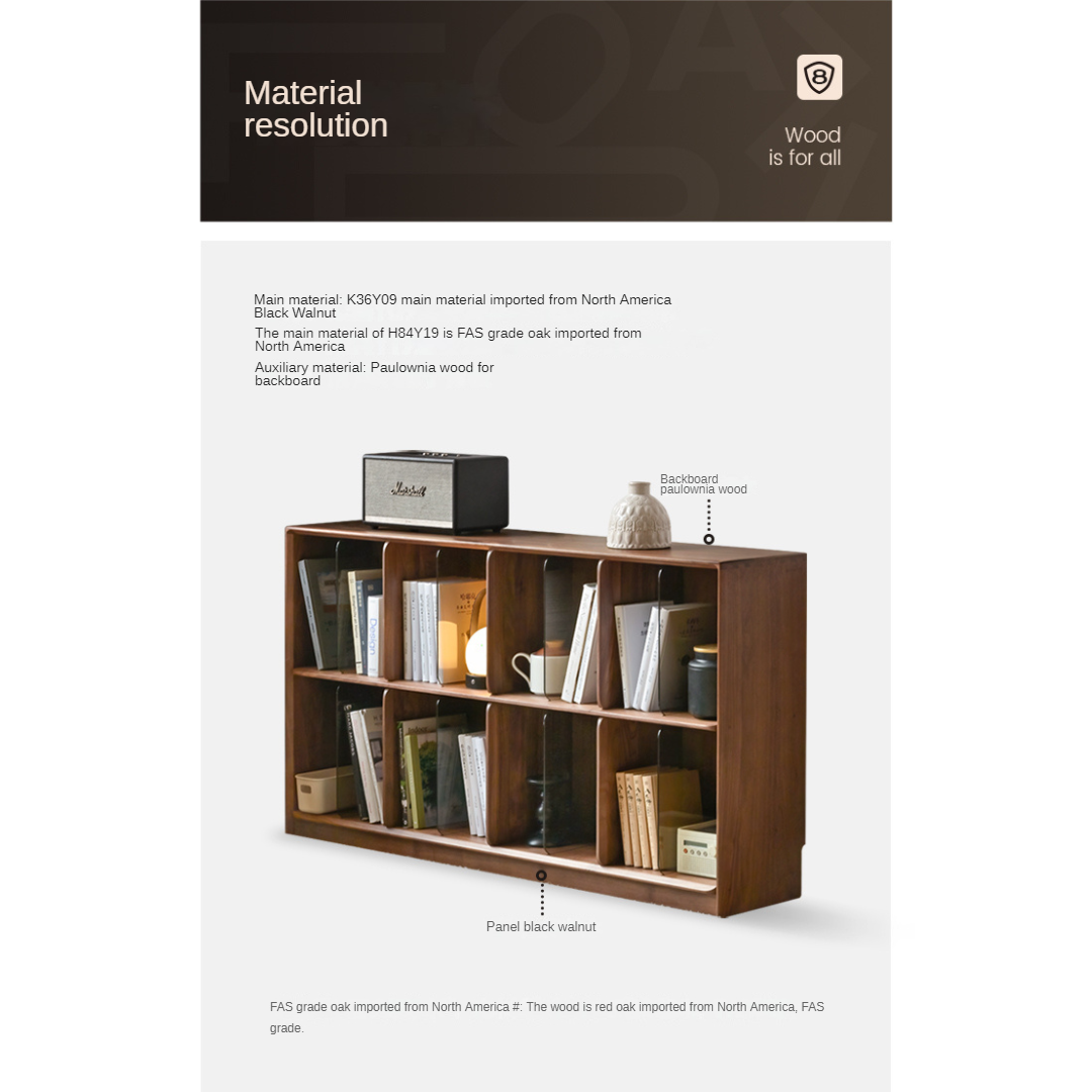 Black Walnut, Oak Solid Wood Bookcase Modern Storage Cabinet