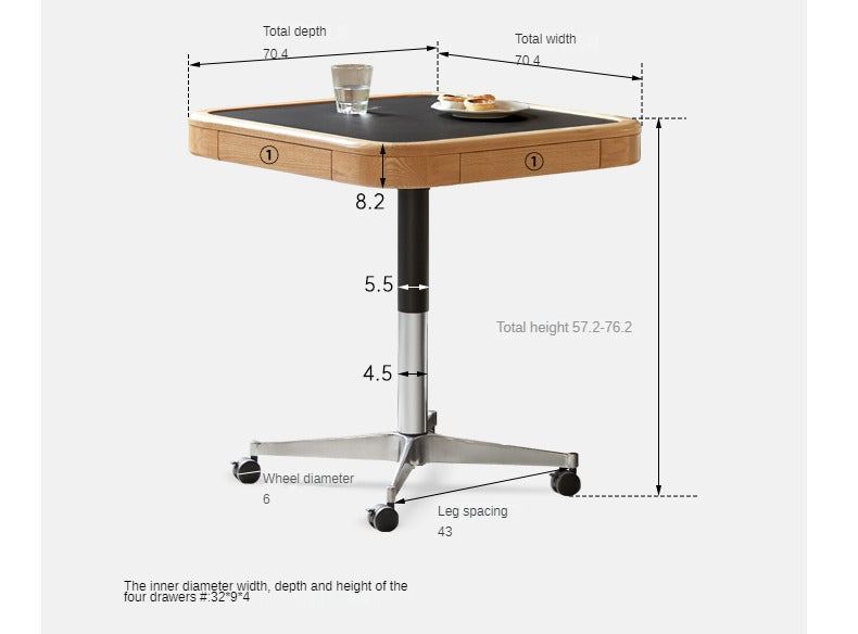 Oak solid wood movable square lift coffee table-