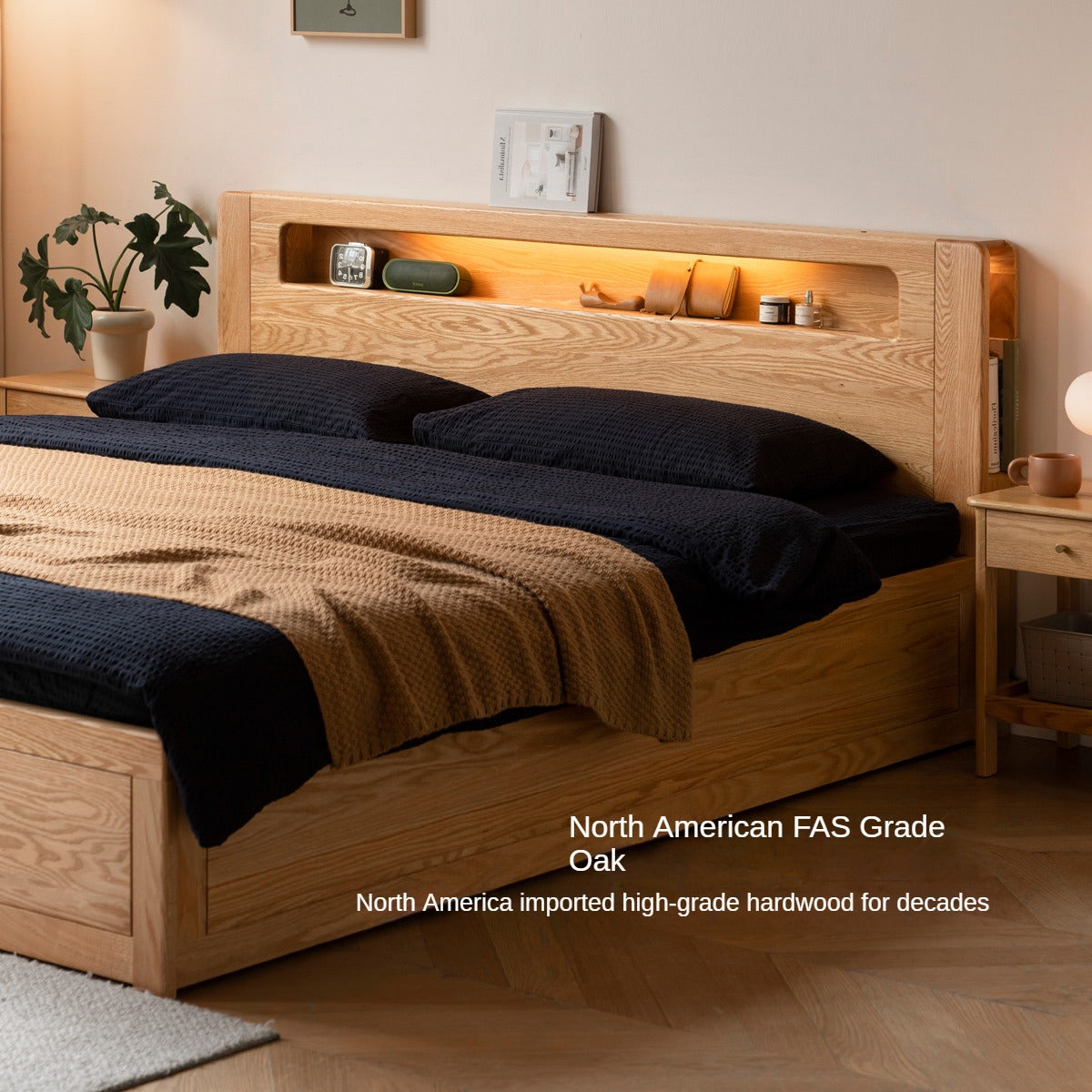 Oak solid wood Luminous box bed<