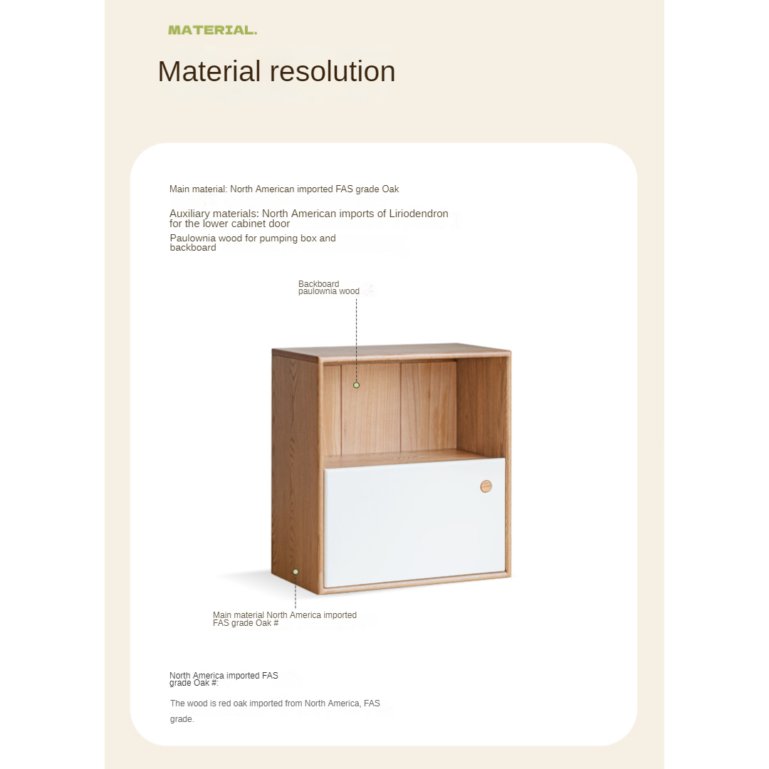 Oak Solid Wood cream style module combination Bookcase