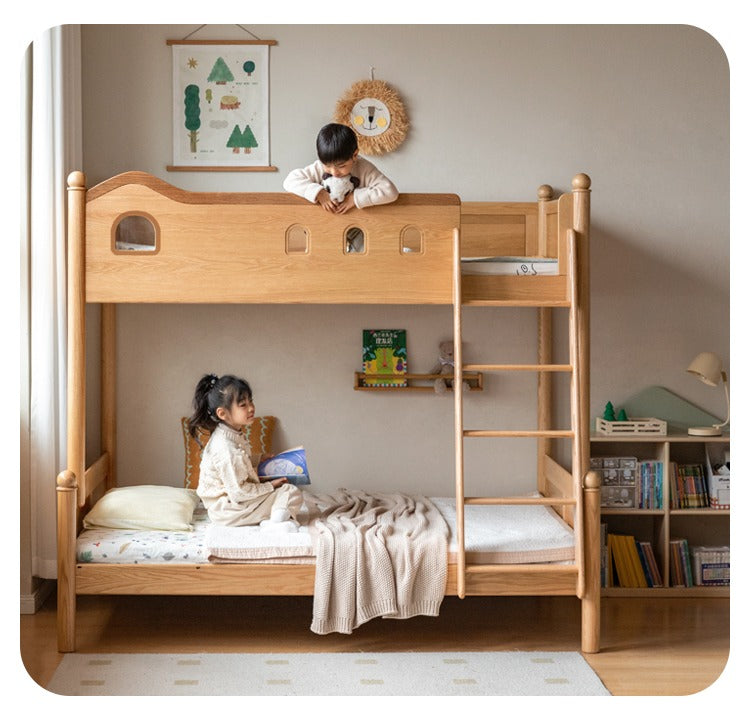 Oak Solid Wood Children's Bunk Bed.