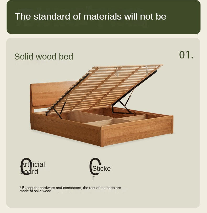 Cherry Solid Wood Box Storage Bed