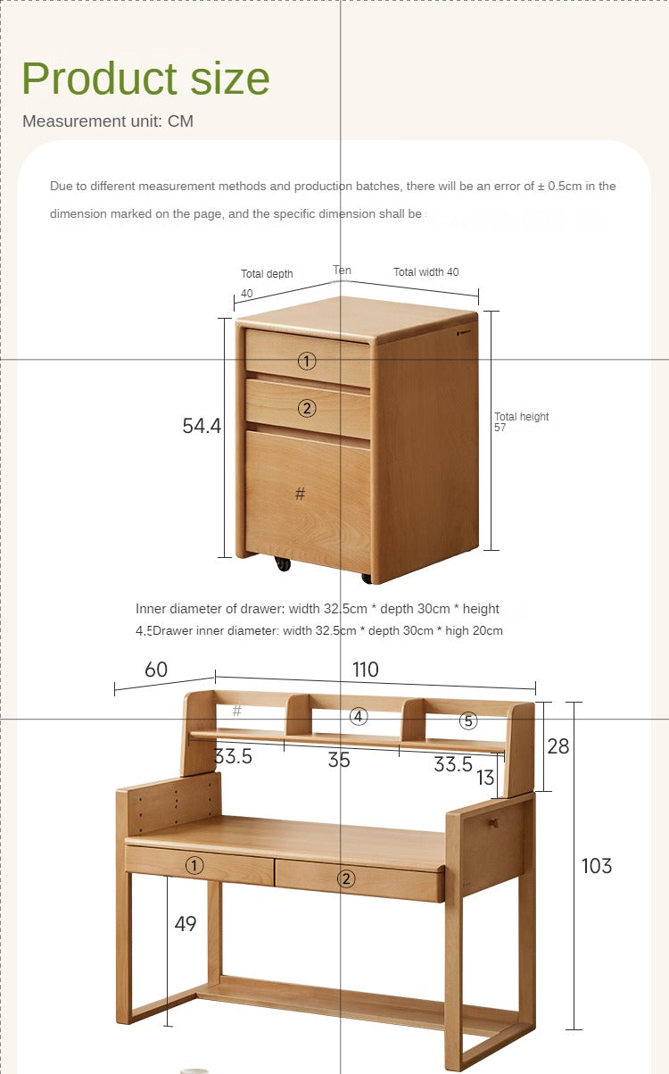 Beech, Oak Solid Wood Children's Desk