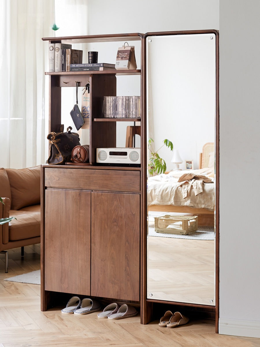 Black walnut solid wood entrance cabinet, integrated partition screen cabinet: