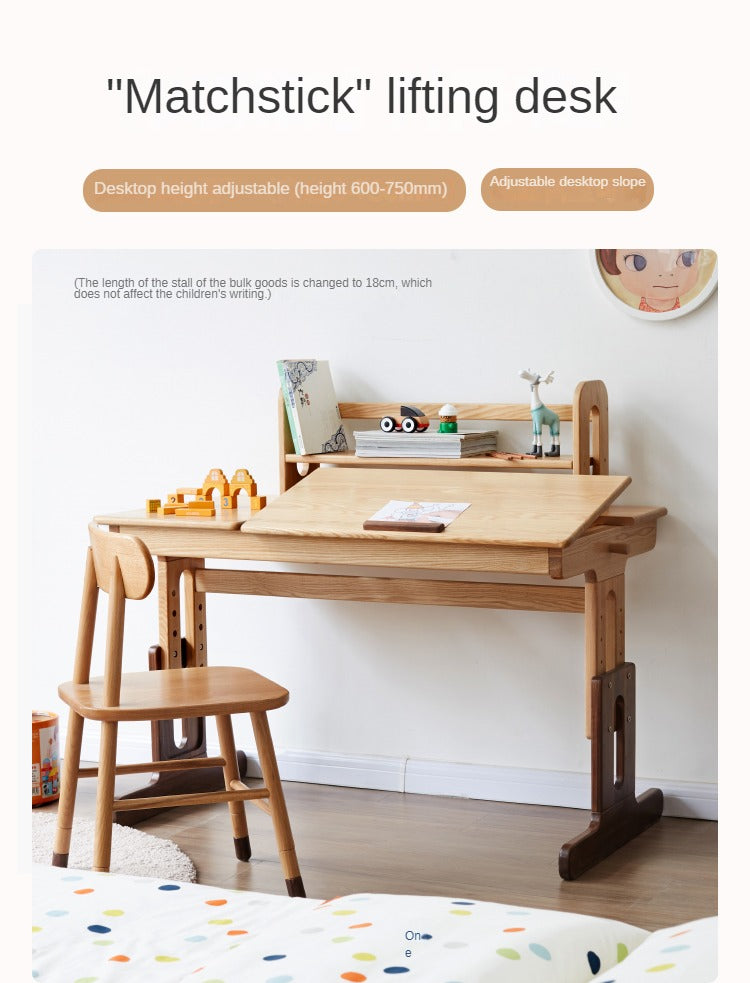 Adjustable lifting desk ,kids study multi-functional table Oak solid wood"