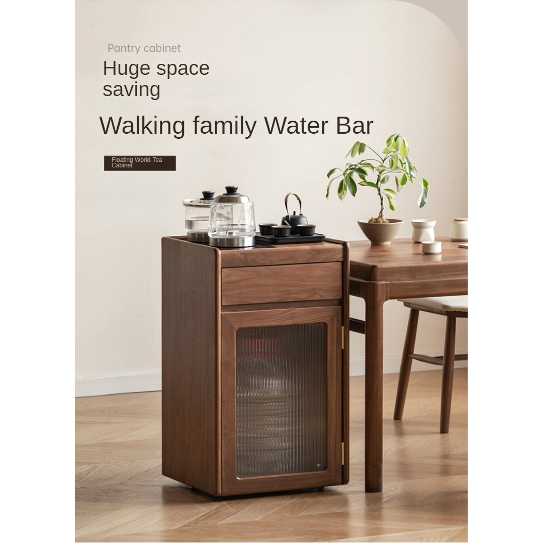 Black Walnut Solid Wood Tea Cabinet Kettle Integrated Side Cabinet