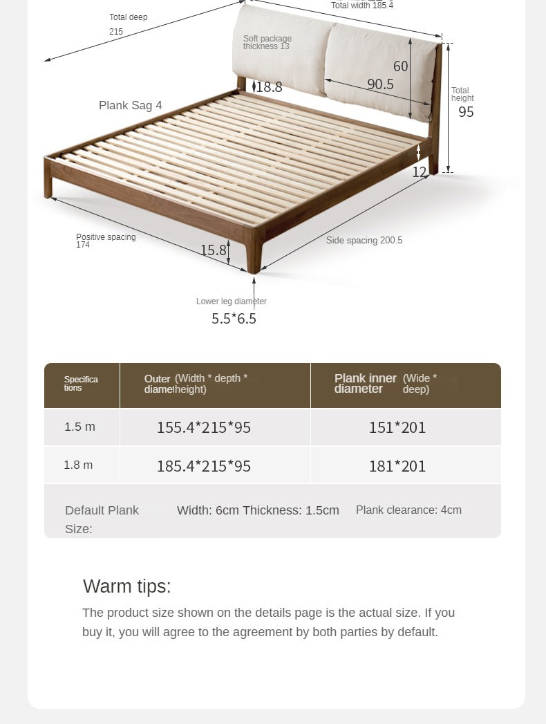 Black walnut solid wood fabric soft bed<