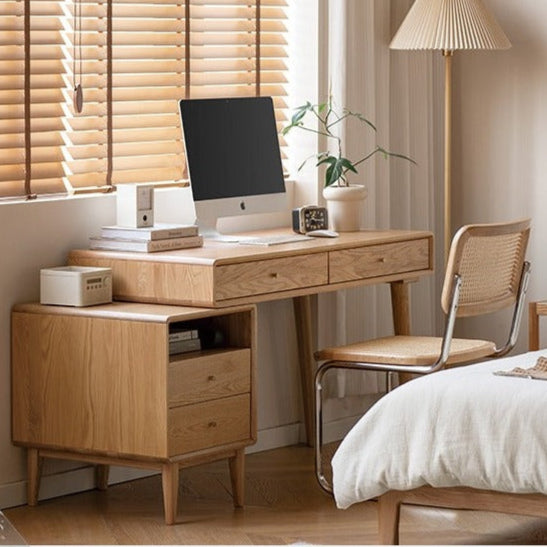 Oak Solid Wood Bookshelf and Office Desk Combination