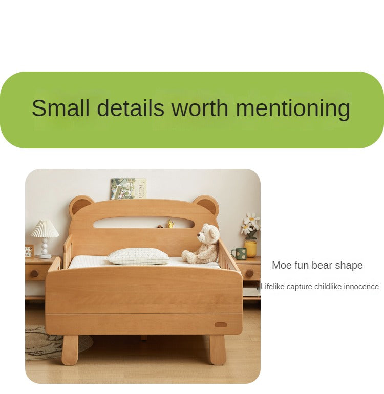 Beech solid wood children's guardrail bed with light