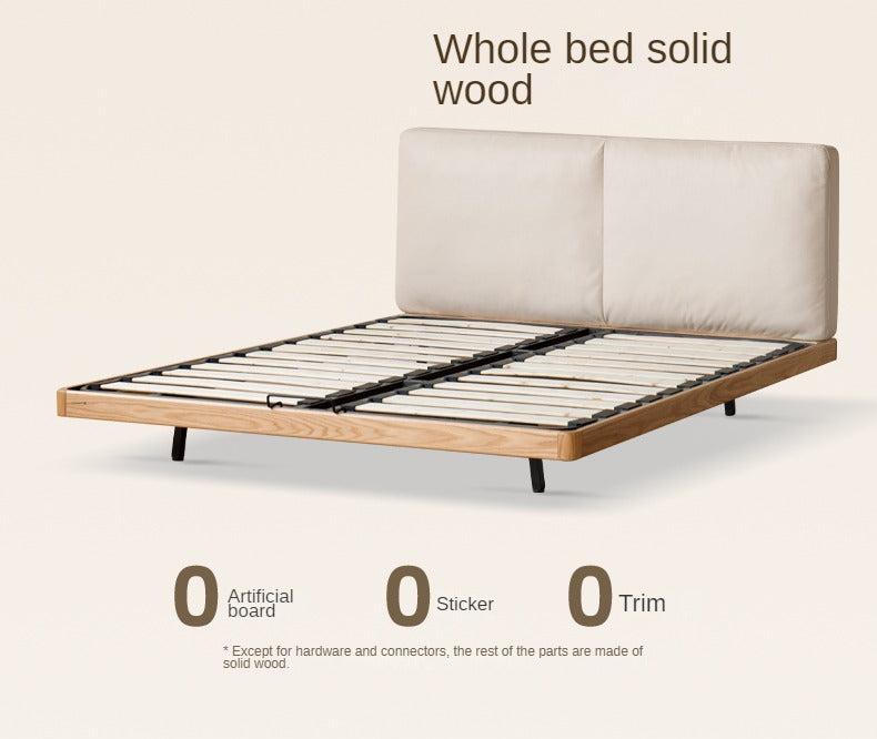 Oak solid wood Technology Fabric suspended bed soft bed with light.