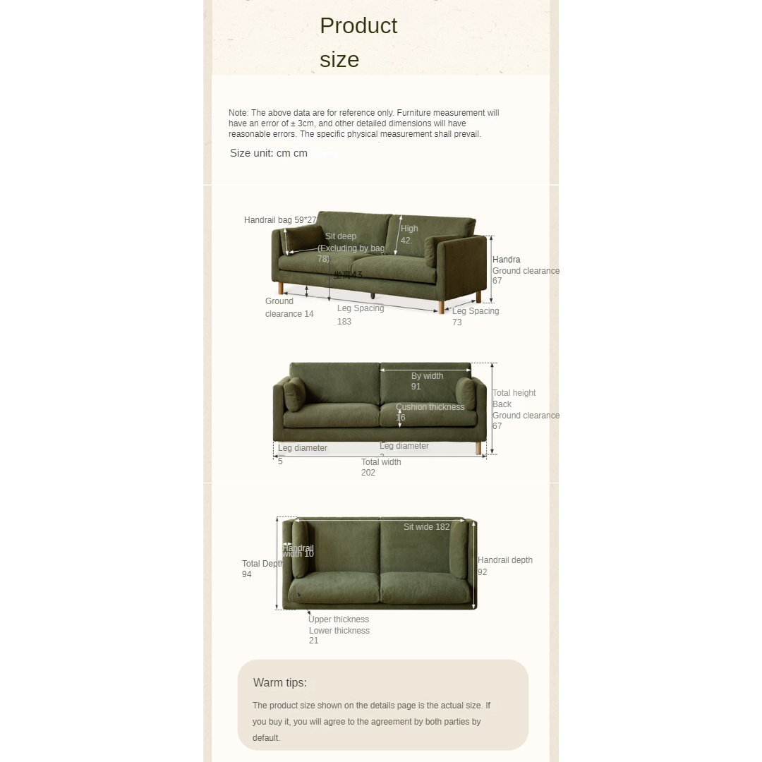 Fabric Straight Sofa Modern Simple