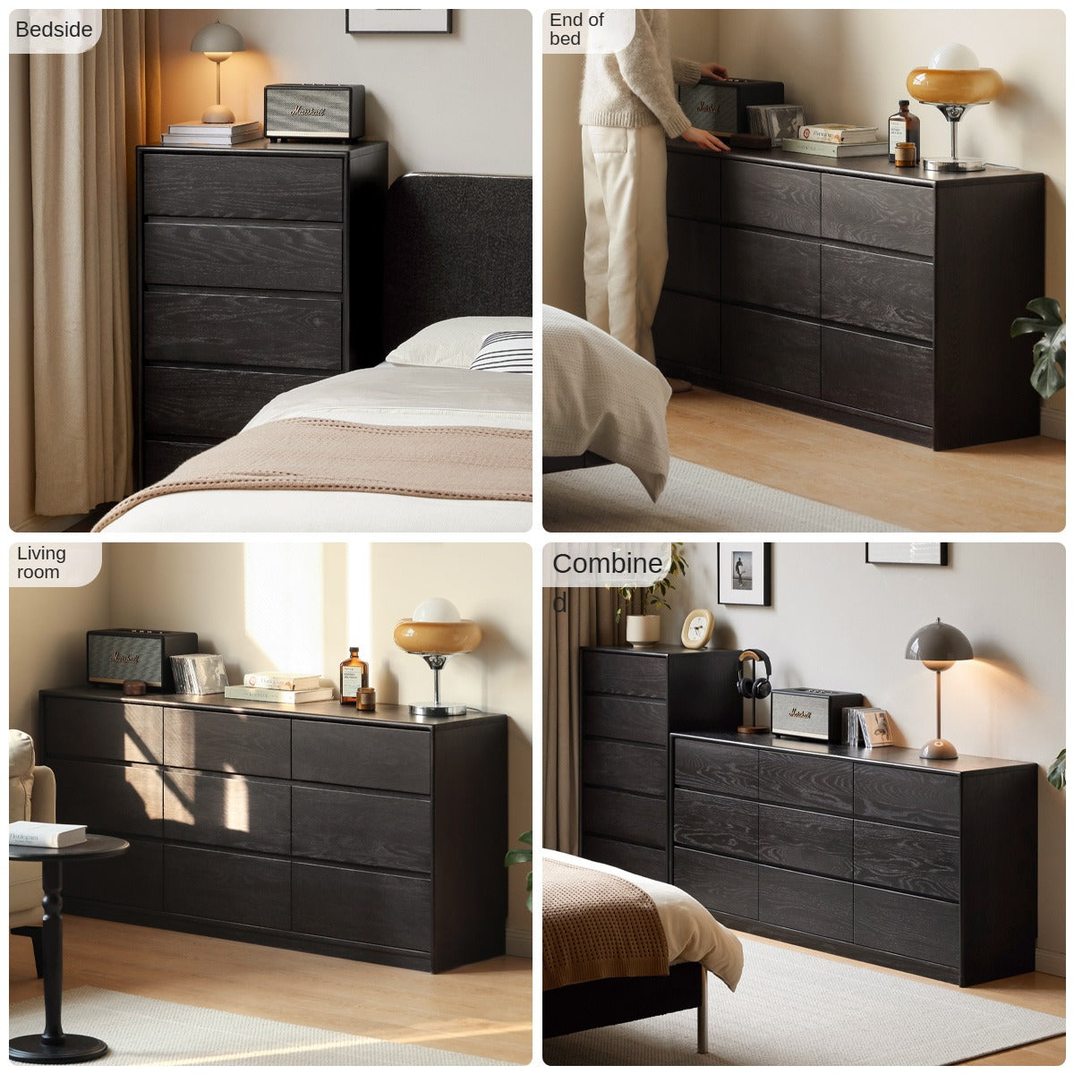 Oak Solid Wood Black Chest of Drawers