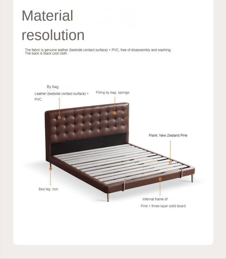 Genuine Leather Soft Covered Bed